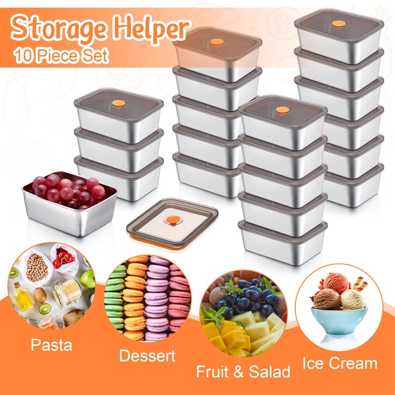 Layhit 10 Set Stainless Steel Food Containers with Lids Metal
