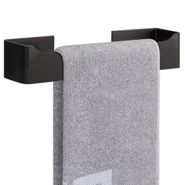 NearMoon Self Adhesive Hand Towel Holder/Towel Ring, Stainless Steel Hand Towel Bar Rustproof Stick on Wall-Towel Rack for Bathroom/Kitchen, Square Sticky and Wall Mounted (9 Inch, Matte Black)