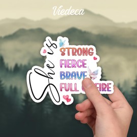 (3Pcs) She is Strong Fierce Strong Full of Fire Sticker Inspirational Vinyl Decals for Tumbler Laptop Water Bottles Books Phone - Size 3x2.5 Inches
