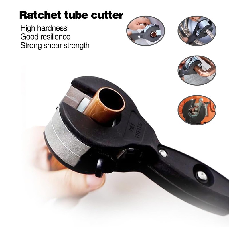 Ratchet Tubing Cutter, Tube Cutter 5/16"-1-1/8" Compact 2-in-1 Pipe Cutter
