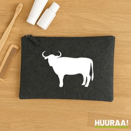 Huuraa Kulturbeutel Stier Bulle Silhouette Geschenk 1 Liter Charcoal Filz Stier Bulle Geschenkidee