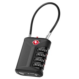 ZHEGE Suitcase Lock Combination Lock 4 Digit TSA Lock with Cable, Travel Lock with Opening Alarm Indicator, Backpack Lock, Padlock for Backpacks, Hostel, Lockers (Pack of 1, Black)