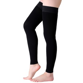 Thigh High Compression Stocking Footless - Pair, Thigh-Hi Leg Compression Sleeves Unisex, 20-30mmHg Gradient Compression with Silicone Band, Opaque, Best for Varicose Veins, Edema, Swelling, Black XXL
