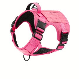 US Local Tactical Pet Chest Service Dog Harness Vest Adjustable Reflective Dog Harness with Metal Buckle for Hiking TrainingSize: M, Color: Pink