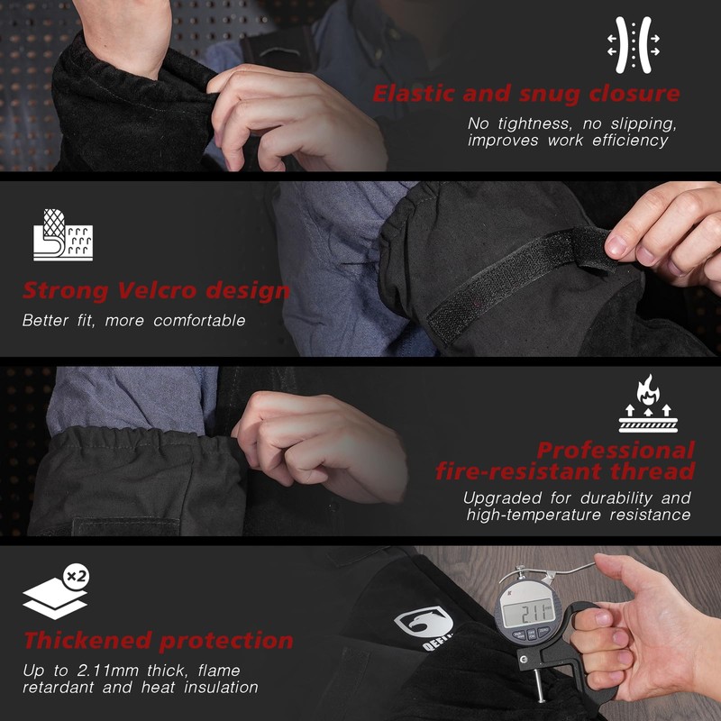 Leather Welding Work Sleeves for Men&Women - Heat&Flame Resistant Arm