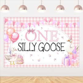 Jollyboom Goose 1st Birthday Party Decoration Girl, One Silly Goose Backdrop Banner 5×3ft Pink Duck Animal Background Prop for Goose Farm Barnyard Animal 1st First 1 Year Old Birthday Party Decoration