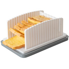 DENEAR Heavily Upgraded Bread Slicer for Homemade Bread, Foldable plastic bread slicer, Adjustable width and guide rail, Suitable for homemade bread, sandwiches, bagels and cakes, Dishwasher Safe