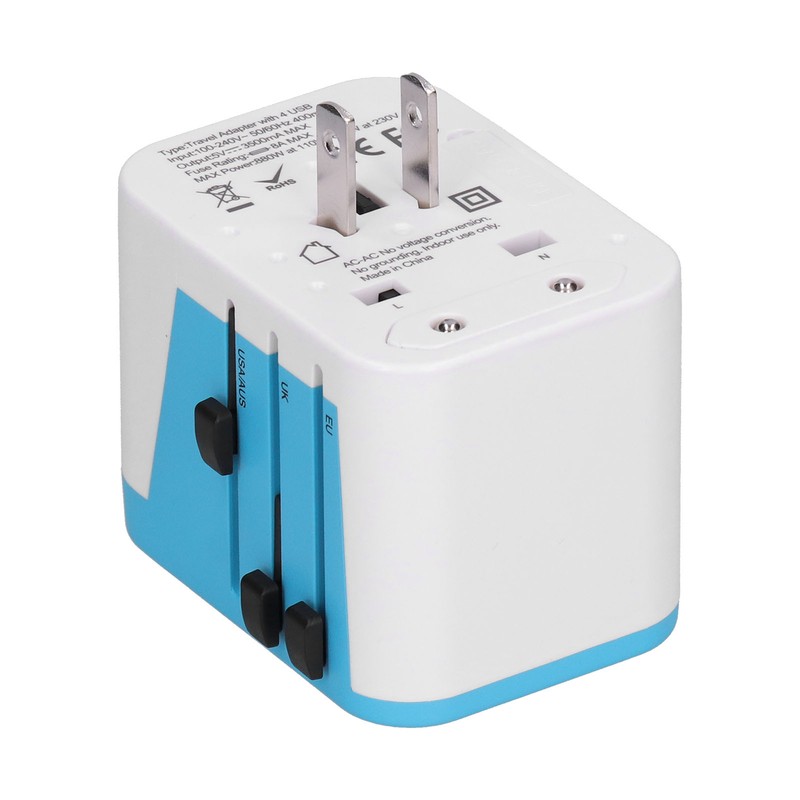 International Power Adapter Travel Plug with 4 USB Ports for