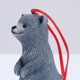 YOUFINE Mini Bear Statue Small Sculpture Ornament Hanging Animal Figurine Gift for Christmas Tree Home Office Room Car Interior Garden Decoration with String (Gray)
