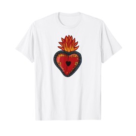 Flaming Sacred Heart Mexican Folk Art Devotion Symbol T-Shirt