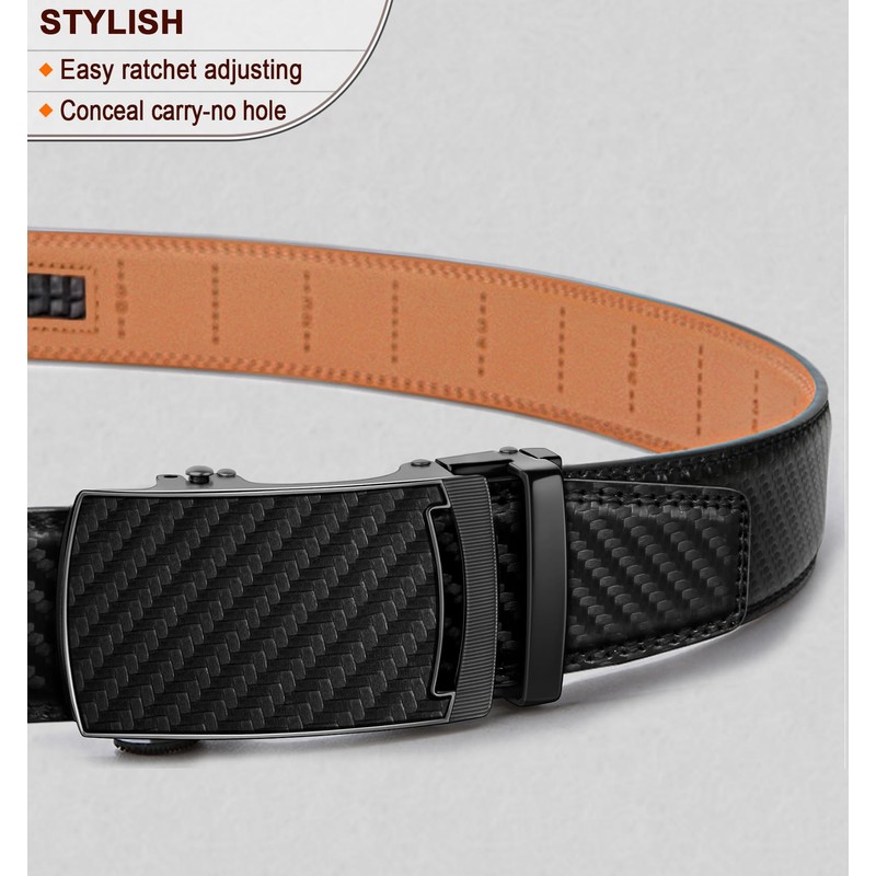 KEMISANT Men's Leather Belt Ratchet Automatic Buckle for Men Business