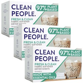 The Clean People Fabric Softener Sheets - Dryer Sheets - Softens & Removes Static - Vegan Laundry Softener With Essential Oils - Fresh 360 Pack