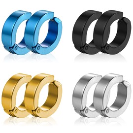 Liuxn 8 Pieces Non-Piercing Fake Ear Clip Earrings for Men and Women, Stainless Steel, 4 Colours, 8 Units (Pack of 1), Stainless Steel, 8 Unité (Lot de 1), Stainless Steel