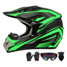 Motocross Helmet,Youth & Kids ATV Dirt Bike Motorcycle, BMX 4-Wheeler Off-Road Mountain Bike Helmet,DOT Certified,W/Gloves Goggles Mask 4-Piece Set (Green, S)