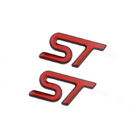 2X ST Badge 3D Letter Metal Emblem Car Side Fender Rear Trunk Emblem Badge Tailgate Sticker Decals (Black RED)