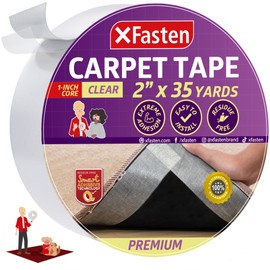 XFasten Double Sided Carpet Tape for Area Rugs On Carpet 2 Inch x 35 Yards No Residue Clear Adhesive Rug Tape Hardwood Floor No Damage Carpet Tape Double Sided Rug Tape for Carpet Rug Tape Gripper