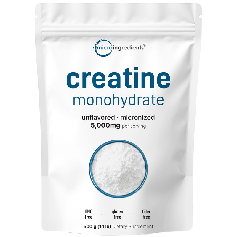 Creatine Monohydrate Powder 500 Grams (1.1 Lb), 5000mg Per Serv,