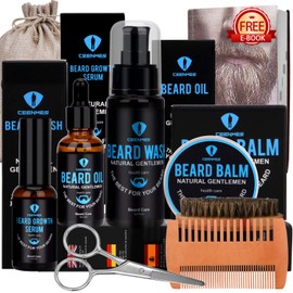 Ceenwes Beard Care Set 9 Pieces for Beard Care with Free Beard Shampoo, Beard Oil Beard Balm Beard Brush Beard Scissors Beard Care Men's Beard Propagator Set