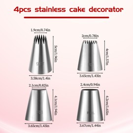 Giantree Pack of 4 Stainless Steel Piping Tips, Extra Large Piping Tips, Reusable Nozzles for Piping Bags, DIY Piping Nozzle Tool for Birthday Cakes & Cupcakes, Decorating Icing Choux Pastry