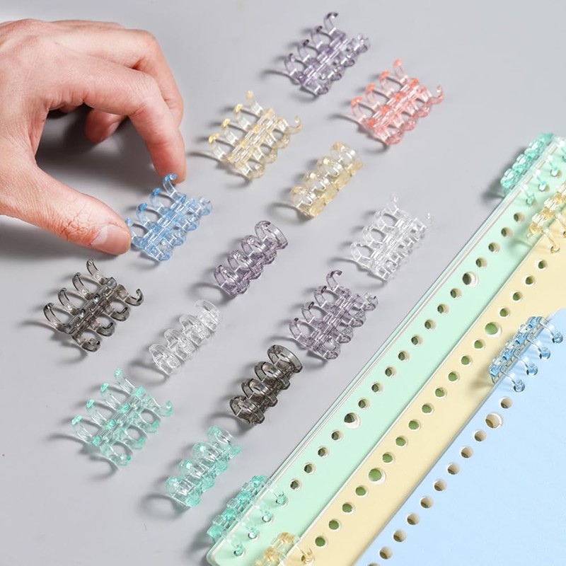 Binder Rings, 12 Pieces, 6 Colors, 4 Holes, Plastic, Binder,