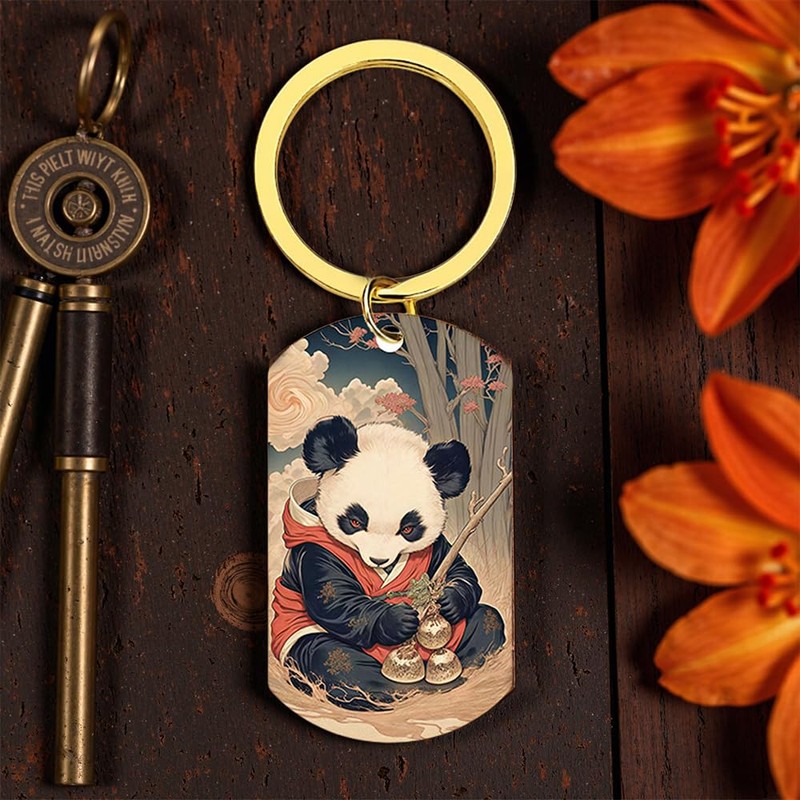 XIOUDO Ukiyo-e Panda Key Holder, Japanese Style Design, Includes Metal