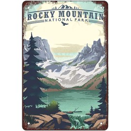 Vintage travel poster tin sign Rocky Mountain National ParkWall Decoration Size:8x12
