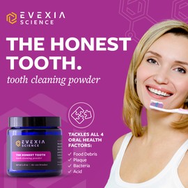 Evexia Science - The Honest Tooth, Tooth Powder for Removing Plaque, Guarding Enamel, and Freshening Breath, Tooth Powder with Baking Soda and Essential Oils, Alkalizing Natural Toothpaste, 2.8 oz