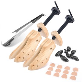 LuckySlycyc 4-Way Adjustable Shoe Stretcher for Wide Feet & Bunions - Wooden Shoe Tree Expander for Women & Men (US 5.5-13) (L code:（42-46） W'S(10-12) M'S(10-13))