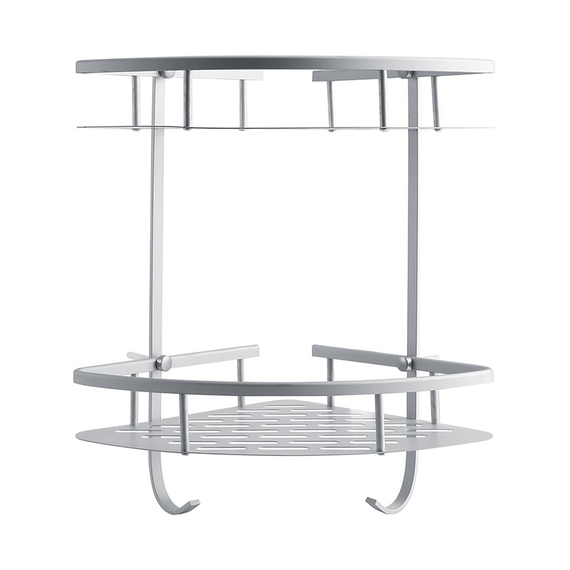 Aluminum Dual Tier Shower Caddy Shelf Bathroom Corner Rack Storage