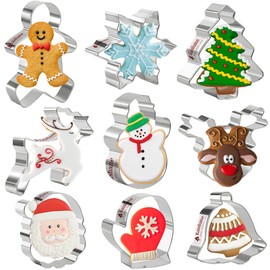 Christmas Cookie Cutters Set of 9 - Star Tree Angel Bell Stocking & More Shapes Stainless Steel