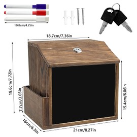 Name Plate Letter Box with Newspaper Compartment, Lockable Wooden Postbox, Vintage Brown, Ballot Box, Suggestion Box, Retro, 21 x 16.5 x 20 cm (Wood)