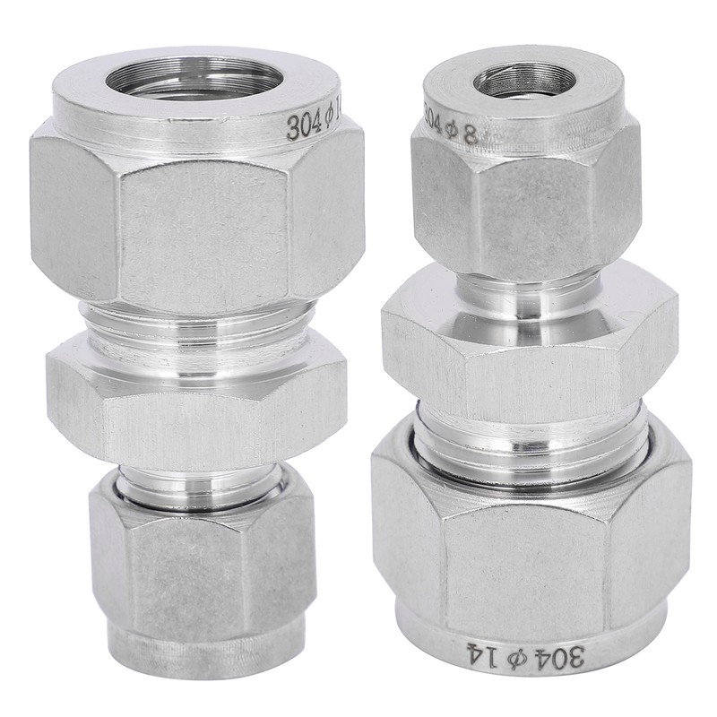 2pcs Compression Tube Fitting Adapter Stainless Steel Double Ferrule Joint