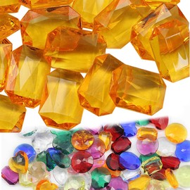 25x18mm Amber CH16 Octagon Acrylic Pirate Treasure Gems Plastic Jewels For Party & Games, Table Scatter, Vase Fillers, Wedding Decor Gemstones Favors - 40 Pieces