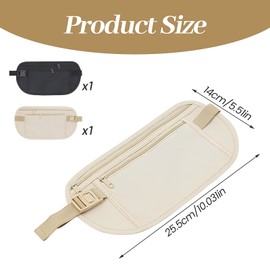 2 Pcs Money Belts for Travel Hidden, Adjustable Elastic Anti-Theft Money Belt Waterproof Stealth Wallet Secure Travel Money Pouch for Women Men Running Dog Walking