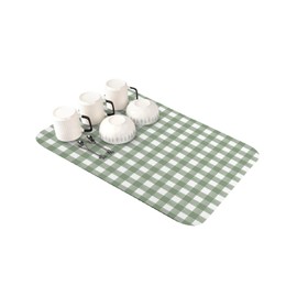 Sage Green Buffalo Plaid Dish Drying Mats for Kitchen Counter/Bathroom/Sink, Green White Checkered Absorbent Bottle Drying Mat, Farmhouse Dish Drainer Mat Non-Slip Coffee Mat Dish Drying Pad 12"x16"