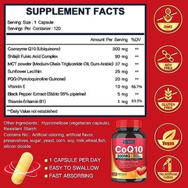 CoQ10 300mg with PQQ & Shilajit - Powerful Antioxidant for Heart & Brain Health and Energy Production - High Absorption with Bioperine Coenzyme Q10 Su