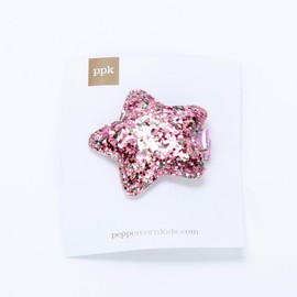 Little Girls Shiny Glitter Star Hair Clip - Pink