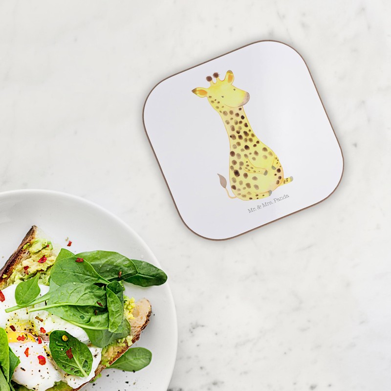 Mr. & Mrs. Panda Giraffe Satisfied Drinks Coaster, Gift, Glass