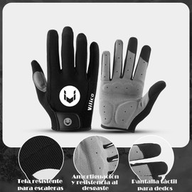 WULITHADA Guantes de Ciclismo Hombre con Soporte para Celular Moto/Bicicleta, Almohadillas de Dedos completos, Transpirables, Ligeros (para BMX, Fitness, Escalada) (Negro, M)