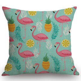 Swono Pink Flamingo Pillow Cover 18x18 Inch Pineapples and Exotic Leaves Theme Farmhouse Decorative Throw Pillow Cover for Sofa Couch Home Decoration