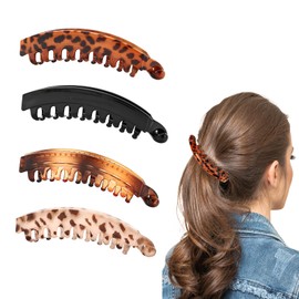 4 Pcs Banana Hair Clips,Non Slip Banana Clips for Thin to Thick Hair Ladies(Bright Black,Bright Tortoise Shell,Cream Amber,Coffee Amber)
