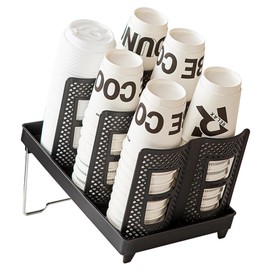 Paper Cup and Lid Holder,Disposable Coffee Cup Holder,6-Slot Foldable Cup Organizer for Countertop Coffee Station, Bar, Restaurant, Breakroom (Black) (Double-Row)