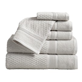 100% Cotton Waffle Textured 6 Piece Towel Set| Super Soft Quick Dry Bath Towels | Decorative Towels for Bathroom | 2 Bath Towels, 2 Hand Towels, 2 Washcloths | Zoey Collection (Glacier Grey)