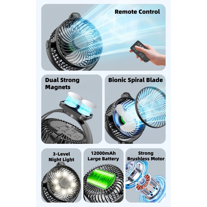 [Upgraded 2X Magnet] 2-Pack Magnetic Cruise Approved Fan with LED