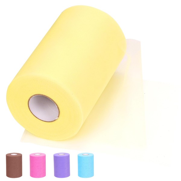 Tanstic 1Pc Light Yellow Tulle Fabric Roll, 6 Inch x