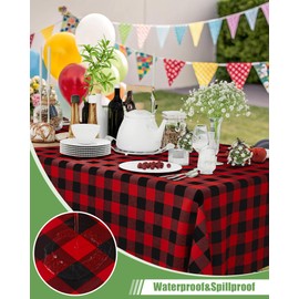 Smiry 8 Packs Gingham Disposable Table Cloth, 54 x 108 Inch Waterproof Plastic Tablecloth, Rectangle Black and Red Checkered Table Covers for Picnic, Birthday, Party