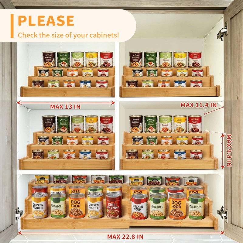 Expandable Bamboo Can Rack Organizer, 3 Tier Canned Food Storage