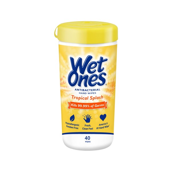 Wet Ones Antibacterial Hand Wipes, Tropical Splash Scent, 40 Count Canister