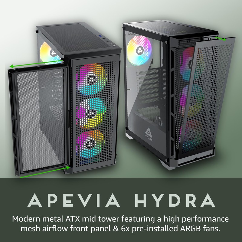 Apevia Hydra-BK Hydra Mid Tower Gaming PC Case w/ 6X
