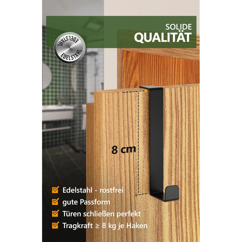 4smile Door Hooks – Set of 4, Black – Stainless